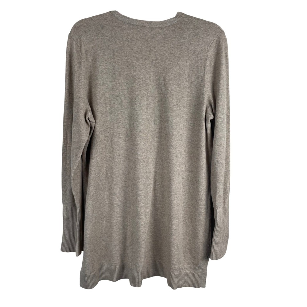 J Jill Tan V Neck Long‎ Sleeve Ribbed Cuff Tunic Sweater Women M - Picture 2 of 11